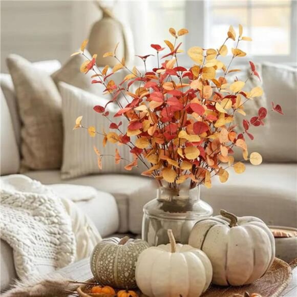 6 Pcs Artificial Eucalyptus Stems Fall Decorations with Fall Eucalyptus Leaves - Picture 2 of 8
